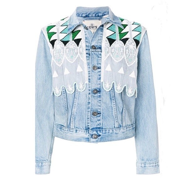 Levi’s Made & Crafted Teal Embroidered Lace Denim Jacket NWT - Picture 1 of 3